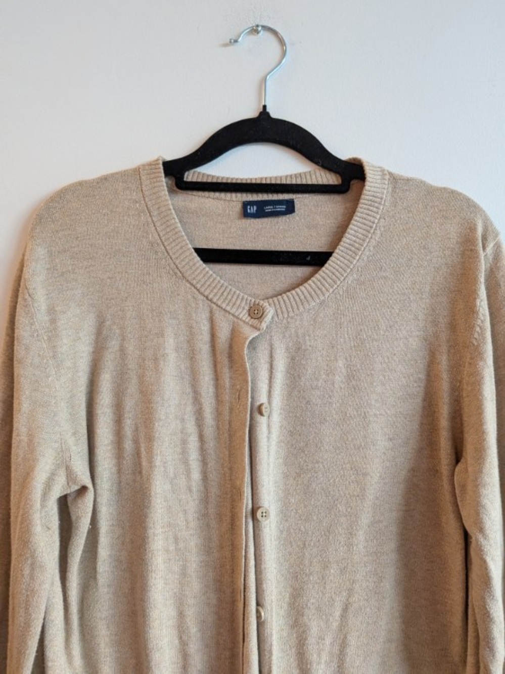 GAP Women's Neutral Beige Button-Front Crew Cardigan